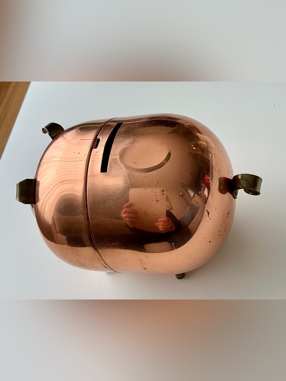VTG Coppercraft Guild Copper Piggy Bank MCM Brass Leg Figural Coin Bank ArtDeco - Picture 2 of 9